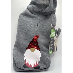 NWT Gray Pet Christmas Gnome Sequin Hoodie w Leash Hole Access - Size XS